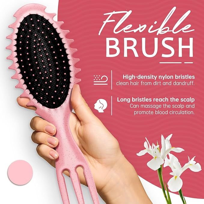 Curly Hair Brush Set,Curl Defining Brush for Curly Hair,Trident Handle Design,Detangling & Shaping & Defining Curls for Women and Girls,Wet or Dry Hair(Pink)