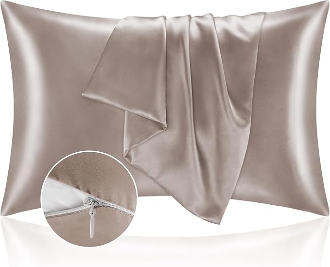 BEDELITE Satin Pillowcase with Zipper, Rose Taupe Pillow Cases Queen Size Set of 2, Super Soft and Cooling Similar to Silk Pillow Cases, Gift for Women Men(20x30 Inches)
