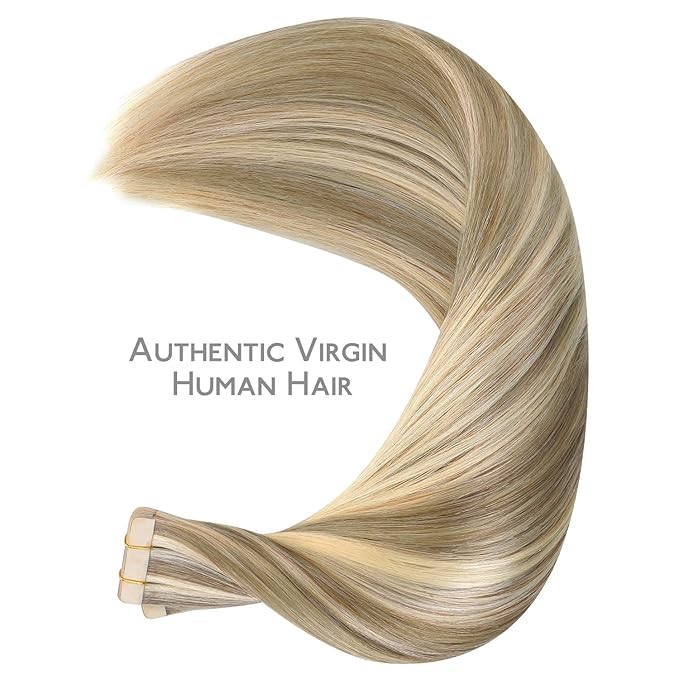 WENNALIFE Tape in Hair Extensions Human Hair, 40pcs 100g 18 inch Ash Brown with Platinum Blonde Highlights Remy Hair Straight Tape in Extensions Invisible Reusable Real Hair