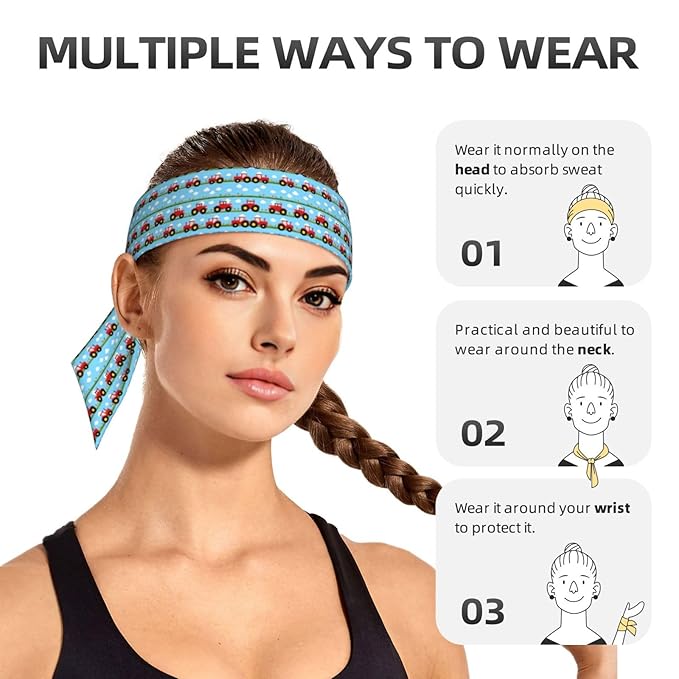 Boys Girls Sports Sweatbands, Multi Style Elastic Hair Band for Yoga Workout Shower, Cool Toy Tractor Pattern Headwear Head Accessories