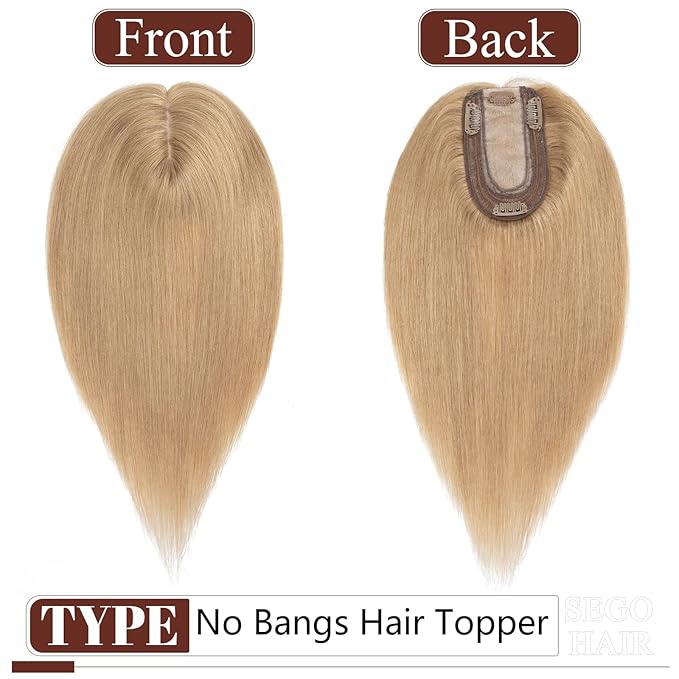 SEGO Real Human Hair Topper for Women, No Bangs Hair Topper with Anti-Slip Clips (6 Inch#27 Dark Blonde)