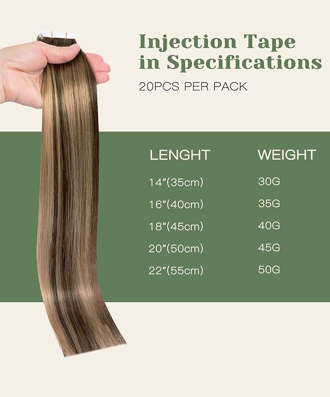 SURNEL Injection Tape in Hair Extensions Human Hair 16 Inch Chocolate Brown to Caramel Blonde Seamless Remy Invisible Tape in Extensions 20 Pcs 35g(#4274,16)