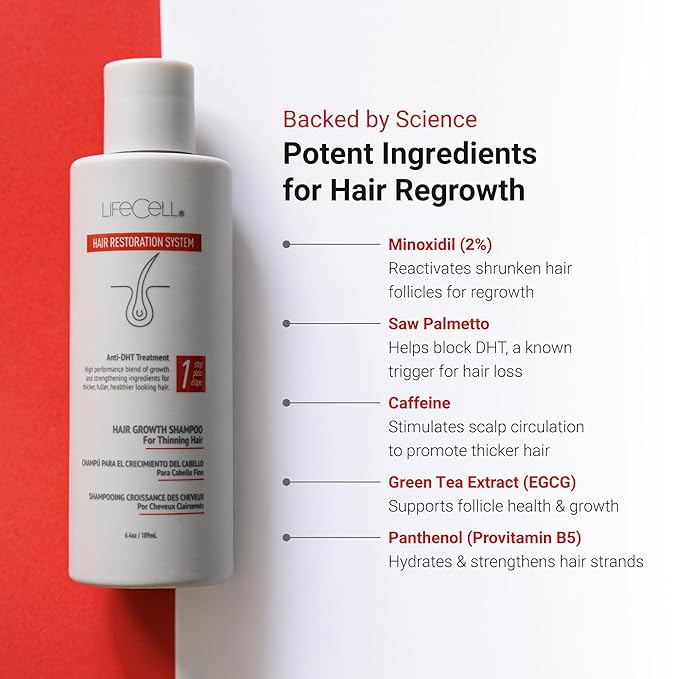 LifeCell Hair Restoration System for Women 2% – Hair Growth Treatment with Minoxidil, Anti-DHT Shampoo & Conditioner – Thicker, Fuller Hair – Supports Scalp Health & Hair Regrowth – 16.8 Fl Oz