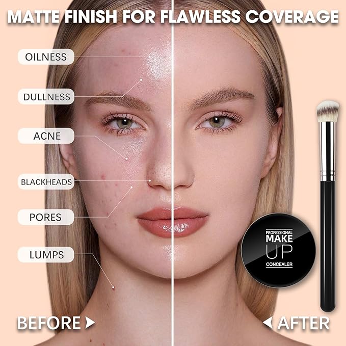 Cream Concealer Full Coverage Makeup, Matte Color Correcting Concealer with Brush, Waterproof, Conceals Blemish, Pores and Spots, Under Eye Makeup Concealer for Dark Circles (#05 MEDIUM HONEY)