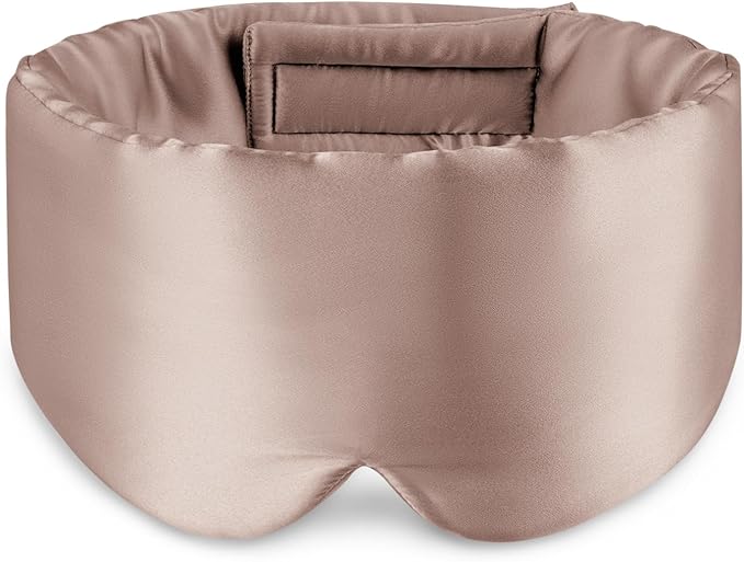 Zenssia 100% Mulberry Silk Sleep Mask Eye Mask for Man and Woman with Adjustable Headband, Full Size Large Sleep Mask & Blindfold for Total Blackout for All Night Sleep, Travel & Nap-Taupe