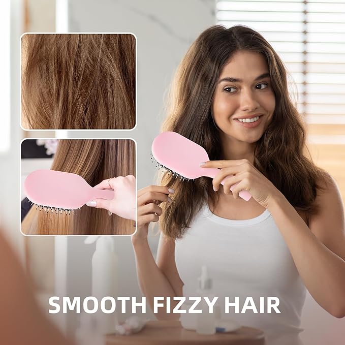 Boar Bristles Hair Brush for Women and Men, Detangling Hair Brush for Smoothing Massage Add Shine, Nylon&Boar Bristles Detangler brush for Hair Healthy (Medium-Pink)