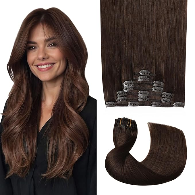 Pro2.0 Clip in Hair Extensions Real Human Hair 22inch 7pcs #4 Chocolate Brown Remy Real Hair Extensions Clip in Human Hair 120g Thick Double Weft for Women（#4-22inch）