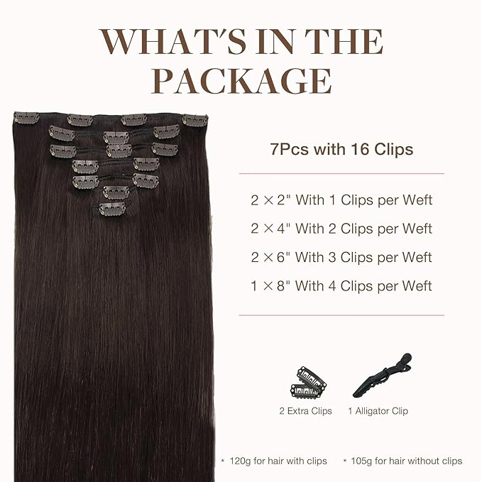 GOO GOO Clip in Hair Extensions Real Human Hair, Remy Human Hair Extensions Clip ins for Women, Natural Human Hair, 24inch 170g 7Pcs, #2A Light Brown