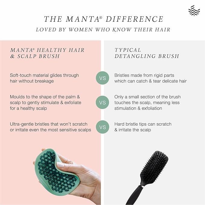 Manta Original Anti-Breakage Hairbrush – Gentle Detangling Brush for Wet & Dry Hair, Flexible Hairbrush for All Types, Healthy Hair Care for Women & Men, Pink