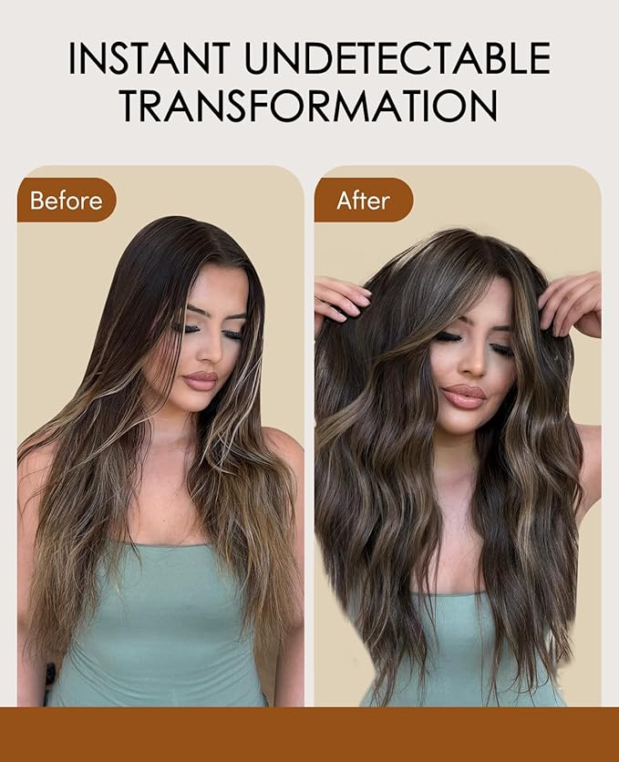 VINBAO 60g Invisi Edge Tape in Extensions Human Hair Balayage, Dark Brown Mixed Chestnut Brown Ombre 20pcs Injected Tape in Hair Extensions Invisible 22inch #2/6/2