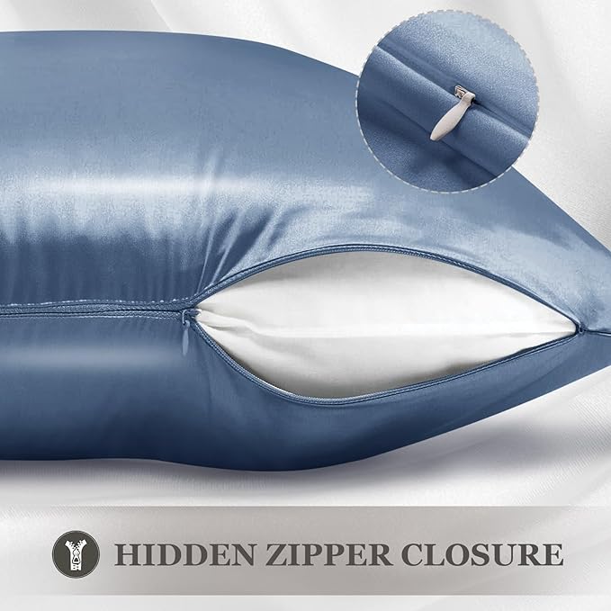 Adubor 100% Silk Pillowcase - Mulberry Silk Pillow Cases, 23 Momme 6A Grade Fibers, Silk Pillow Case for Hair and Skin Health, with Hidden Zipper (King 20''×36'', Gray Blue, 1PC)