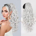 QGZ Ponytail Extension 20 Inch Claw Clip Ponytail Hair Extension Natural Synthetic Curly Wavy Hairpiece for Women Daily Use(Silver Grey)