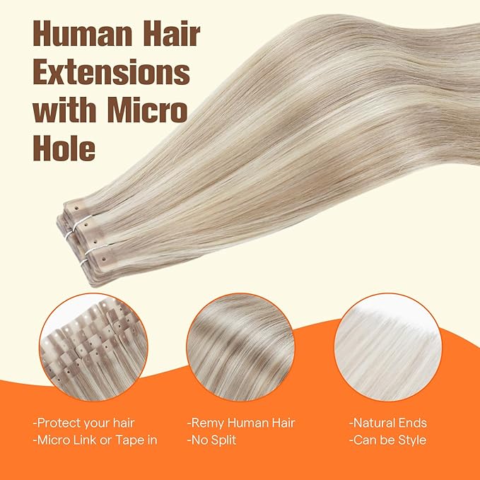 Full Shine Holed Human Hair Tape in Extensions 18P613 Ash Blonde Highlight Blonde 20Pcs 30G Invisible Seamless 12Inch Skin Weft Tape Extensions Human Hair for Women Wedding Soft Remy Hair Extensions