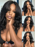 KLAIYI Loose Body Wave Pre Everything Glueless 13x4Lace Front Wig Human Hair Drawstring Precut Lace Pre Plucked Bleached Bye Bye Knots 3S Ready to Wear and Go Wig with Face Framing Curtain Bang 18Inch