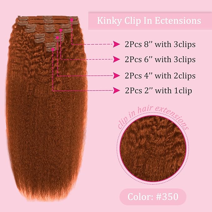 20 Inch 120g Copper Clip in Hair Extensions Real Human Hair, 8pcs Double Weft Hair Extensions Kinky Straight Clip ins for Women Soft and Comfortable Human Hair, Invisible Remy Human Hair