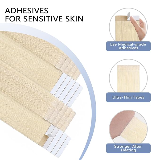 COOKAYU Invisible Tape in Hair Extensions, Platinum Blonde 40g 20pcs 18Inch Seamless Human Hair Extensions Straight Invisi Edge Tape ins
