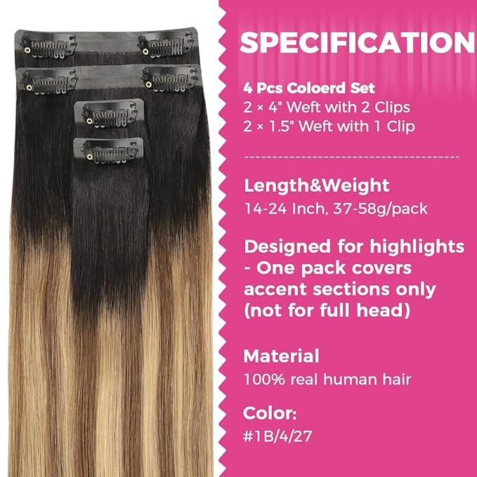 Lashey Seamless Clip in Hair Extensions 4pcs 46g Ombre Balayage Ash Brown to Honey Blonde Clip in Hair Extensions Human Hair with Highlighted Effect 18 Inch Straight Human Hair