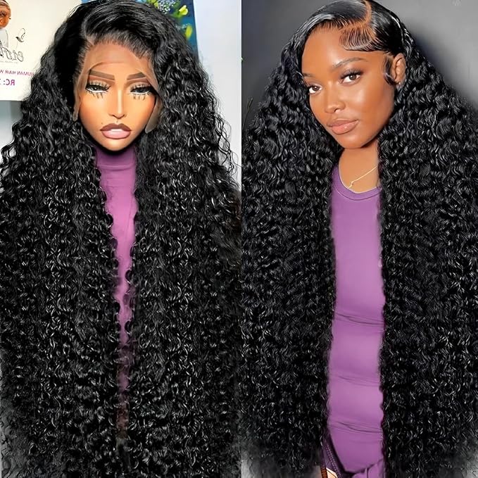 30 Inch 13x6 Deep Wave Lace Front Wigs Human Hair 200% Density 13x6 HD Lace Front Wigs Human Hair Pre Plucked Deep Curly Glueless Wig 100% Virgin Human Hair Lace Front Wigs for Women