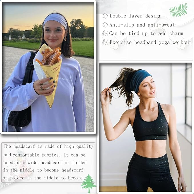 Wide Non-Slip Boho Elastic Women's Headbands - 6 Pack Fashionable Hair Accessories for Yoga, Workouts, Running, and Sports