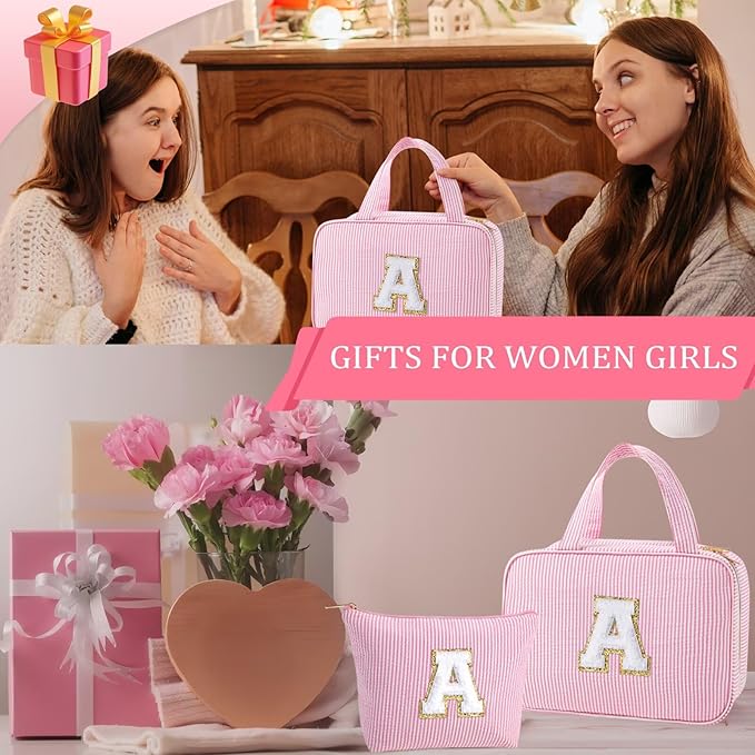 YOOLIFE Christmas Gifts for Teenage Girls Kids Stocking Stuffers, Initial Hanging Toiletry Bag for Teen Girl Kids, Travel Toiletry Bag Gifts for Mom Daughter Sister Friends, Letter L, Pink