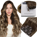 RUNATURE Clip in Hair Extensions Balayage Human Hair Clip in Extensions Real Natural Hair, Easy to Apply, Double Weft Long Extensions for Length, 20 Inch 120g 7pcs #4/27/4 Brown Rooted