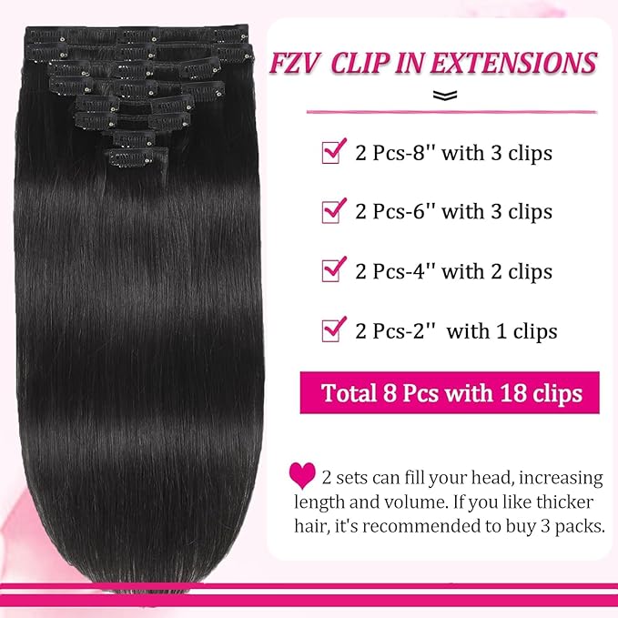 Clip in Hair Extensions Real Human Hair Seamless 20Inch 120g Natural Black Human Clip ins Extensions for Women Invisible Straight 8Pcs Double Weft Remy Hair