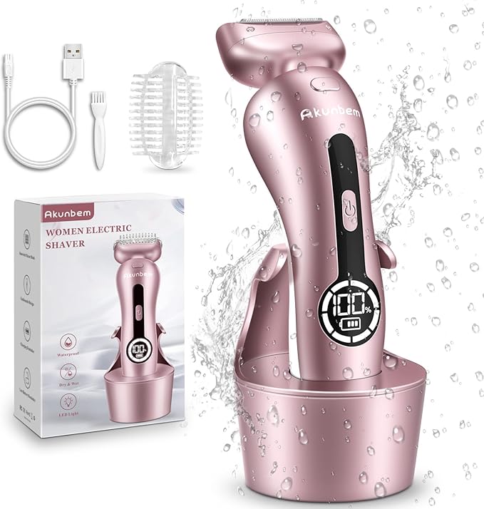 Electric Shaver for Women for Legs Bikini Trimmer Electric Razors for Women Underarm Public Hairs Rechargeable Womens Shaver Wet Dry Use Painless Cordless with Detachable Head (Pink)