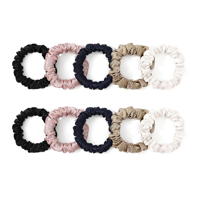 LILYSILK Pure Silk Scrunchies for Women Colorful Hair Bow Ties- Girls- Unique Bobble Elastics Hair Scrunchy- Soft Cute (10pc-Mini)