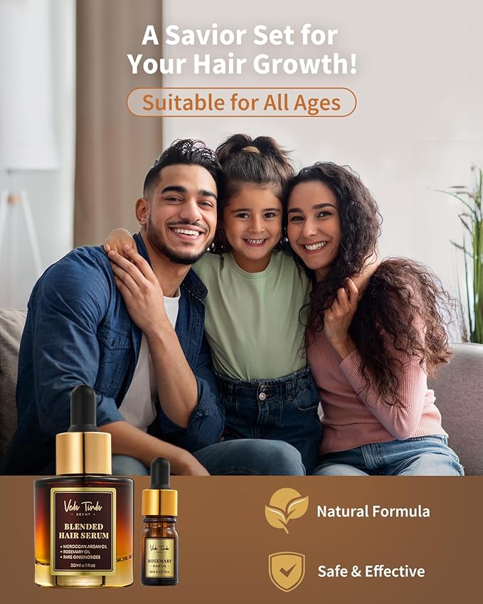 Hair Care Essential Set - Scalp Massager Oil Applicator, Natural Rosemary Oil Moroccan Argan Blend Serum for Hair Growth, Nourishing Scalp, Christmas Birthday Gifts for Women Men Mom Dad