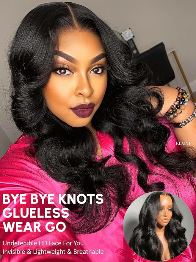 KLAIYI Wear And Go Glueless Wig Bye Bye Knots 13x4Precut Lace Front Wigs Human Hair Loose Body Wave Wig Pre Bleached Pre Everything Pre Plucked with Baby Hair 3S Ready to Wear Beginner Friendly 22Inch