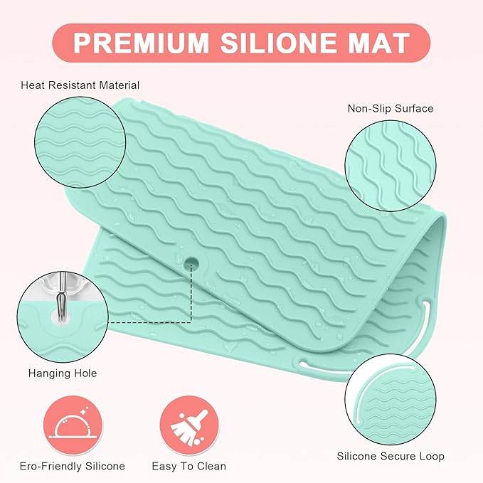 Plus Size Silicone Heat Resistant Mat, Portable Travel Hot Tools Pad Cover for Curling Iron, Flat Iron, Hair Straightener and Other Hair Styling Tools(12.0" x 9.0")