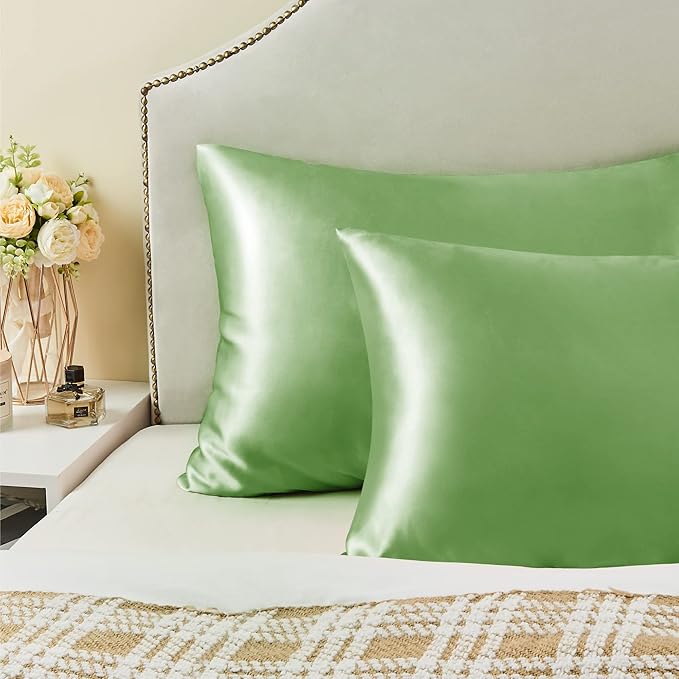 BEDELITE Satin Pillowcase for Hair and Skin, Super Soft and Cooling Similar to Silk Pillow Cases 2 Pack with Envelope Closure, Gift for Women Men(20"x26" Standard Size, Sage Green)