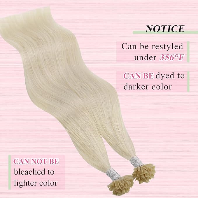 YoungSee Utip Human Hair Extensions Platinum Blonde 24 Inch K Tip Hair Extensions Human Hair White Blonde U Tips Extension Real Hair Long Straight U Tips Hair Extension for Women 50s/50g Hot Fusion