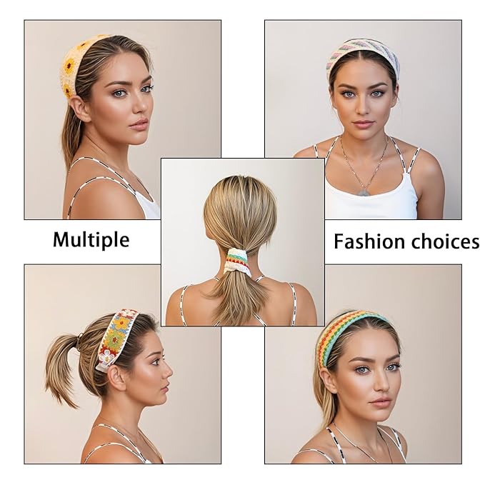 Makeup and Face Washing Headband, 5 Pack Headbands for Women, Full-size Velcro design, No-Squeeze, No-Pull Band Gentle on Hair and Head