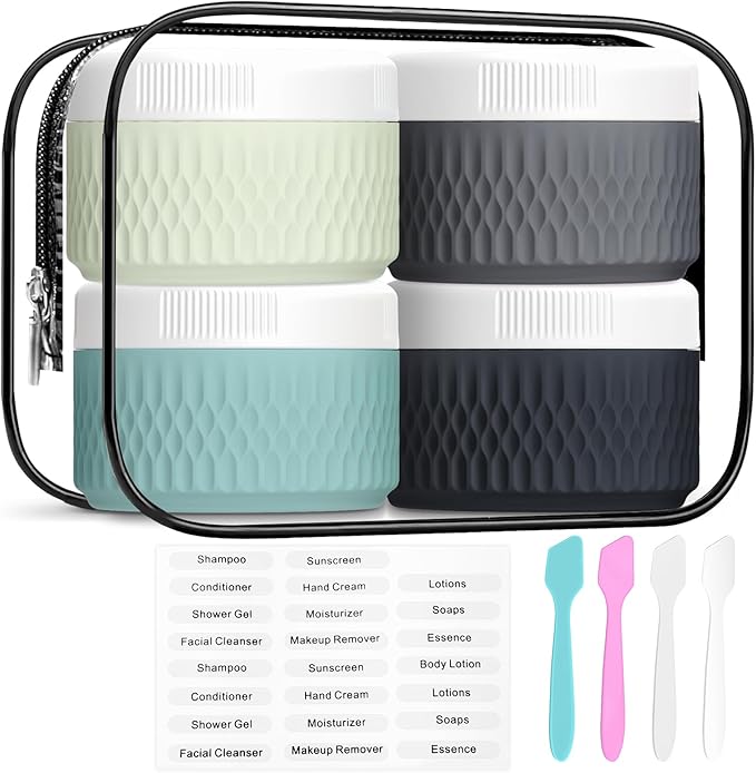 Silicone Cream Jars, BPA Free, TSA Approved 1.3oz Travel Size Containers, Leak-proof, 40ML, Black