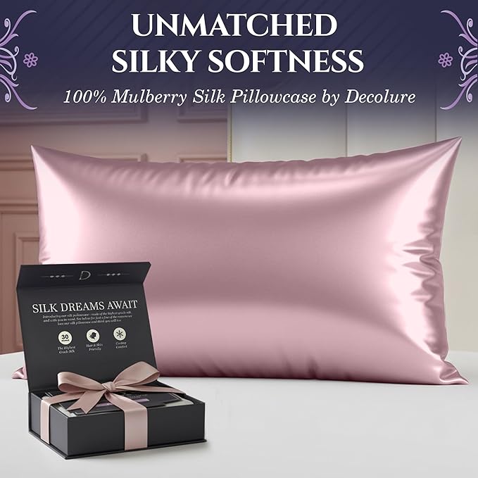 DECOLURE 100% Pure Mulberry Silk Pillow Case Standard Size – Highest Grade 30 Momme 6A+, Luxuriously Soft & Cooling Silk Pillowcase for Hair & Skin, Hypoallergenic, Breathable, Hidden Zipper (Coral)