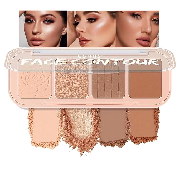 4 Colors Contour Palette, Face Contouring Highlighters Bronzer Powder Makeup Kit, Natural Contouring Makeup Kit for Beginner, All in one Makeup Contour Palettes (02, 1.02)