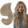 Full Shine Tape in Hair Extensions Human Hair Color 18 Ash Blonde Highlight 613 Blonde Seamless Real Remy Skin Weft 24Inch Thick Hair Extensions Add Length 20Pcs 50 Gram Invisible Brazilian Woman