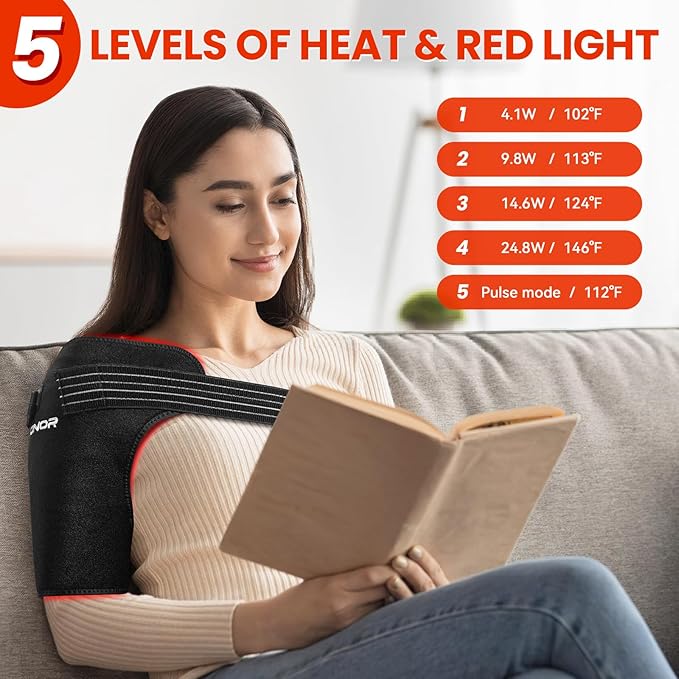 Viconor Red Light Therapy for Shoulder Pain Relife, Infrared Light Therapy for Body, Improve Joint Muscle， 660nm&850nm Red Light Shoulder Wrap with Massage, Black1