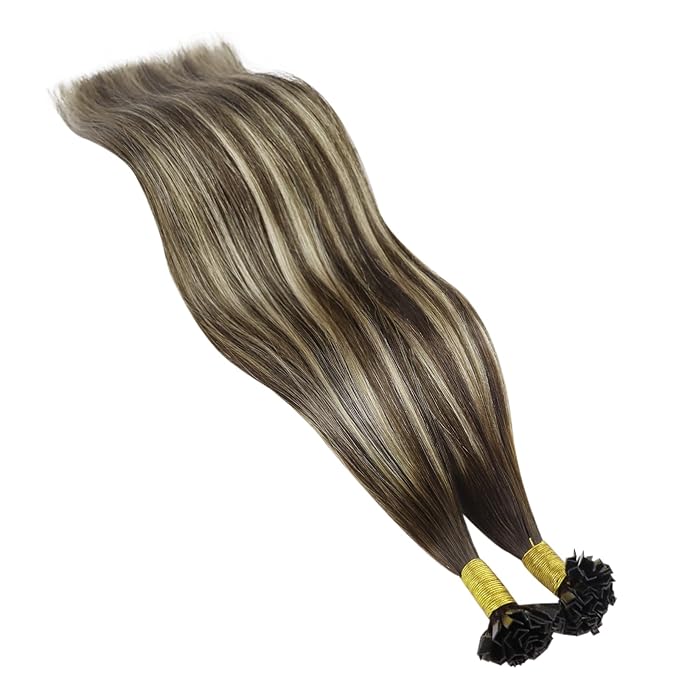 YoungSee Ktip Hair Extensions Ombre Dark Brown with Ash Blonde K Tips Hair Extensions Human Hair Ombre 24In 1G/S 50G