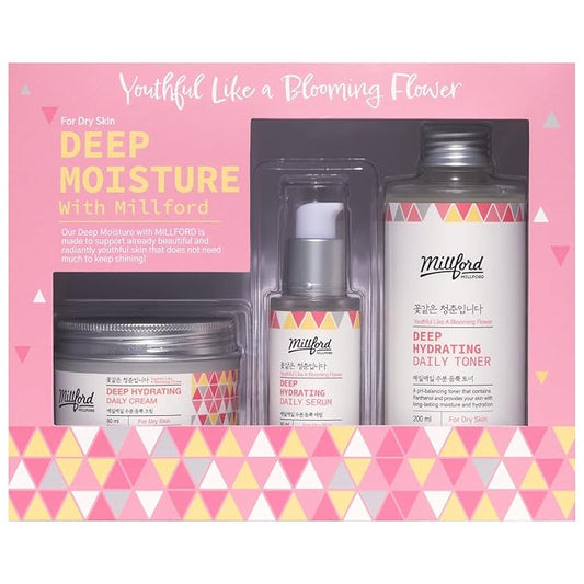 Deep Moisture Skincare Set with Panthenol and Hyaluronic Acid for Dry Skin, Moisturizing, Hydrating, Soothing, Face Moisturizing Set, Korean Skin Care, Gift Set