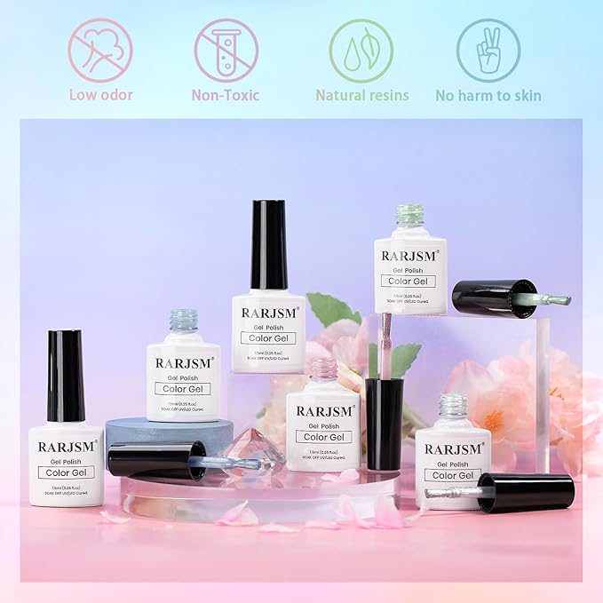 RARJSM Sparkle Diamond Cat Eye Gel Nail Polish Set 6 Colors Nude Pink Milky Jelly Purple Green Blue Silver Glitter Cateye Gel Polish with Magnet Stick UV LED Curing Requires Soak Off Home Salon Diy