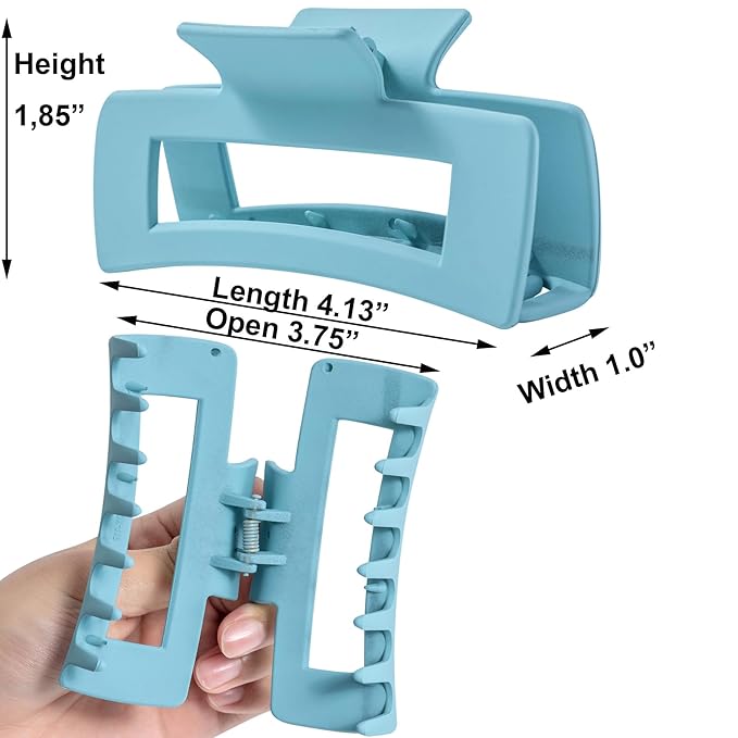 Light blue Large Hair Claw Clips for Thick/Fine/Thin Hair,Strong holding teeth interlocking sky blue Women Jaw Clips for Hair 3 Count In set