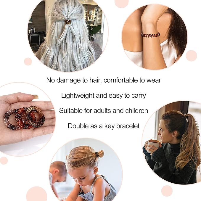JessLab Spiral Hair Ties, 20 Pcs Traceless Phone Cord Hair Ties No Crease Spiral Bracelet Plastic Coil Ponytail Holders No-Damage Headband Hair Accessory for Girls Women Ladies Gift (Amber)