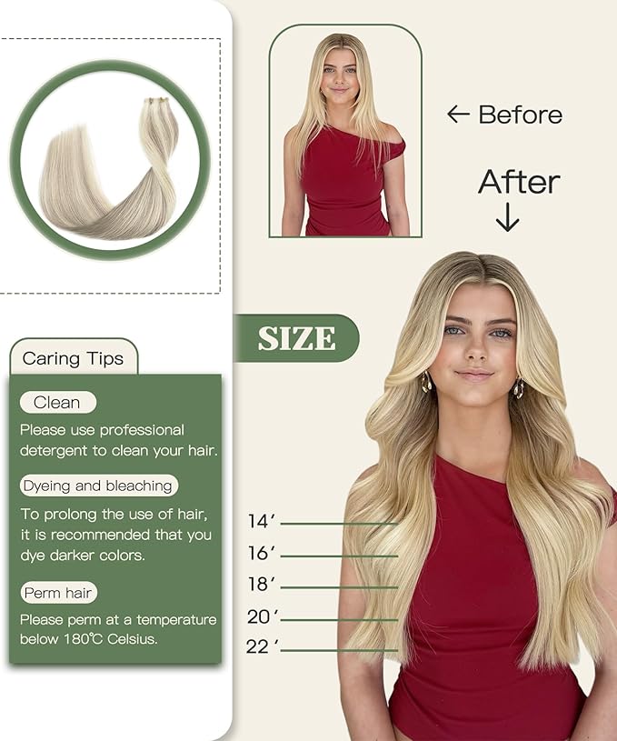 SURNEL Injection Tape in Hair Extensions Human Hair #18P60 Ash Blonde with Platinum Blonde Injected Tape in Hair Extensions Seamless Tape ins 14inch 20pcs 30g(#18P60,14)