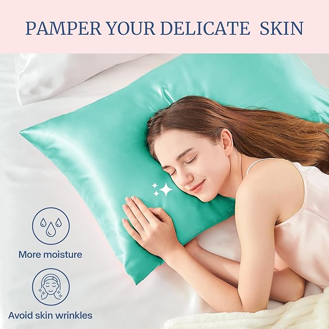 BEDELITE Satin Pillowcase for Hair and Skin, Super Soft Similar to Silk Pillow Cases 4 Pack with Envelope Closure, Cooling Pillowcases for Women Men (20"x30" Queen Size, Turquoise)