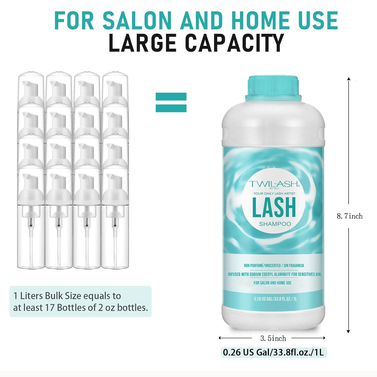 Lash Shampoo Bulk Upgraded Formula, Eyelash Cleanser for Extensions 1 Liter, Safe Makeup Remover, Non-irritating or Burning Formula Eyelid Foaming Cleanser for Professional Salon and Home Use