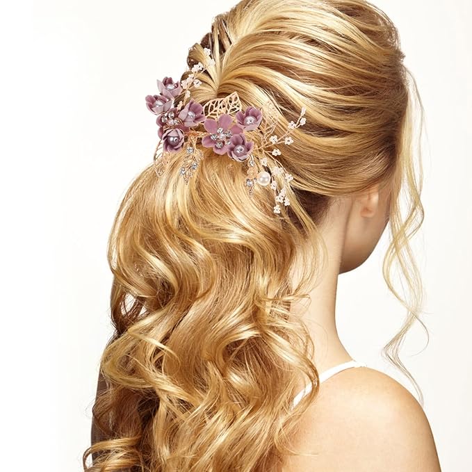 Wedding Flower Hair Accessories for Women, 4pcs Bridal Hair Pieces for Wedding - Bridal Headpiece Clip Comb with Flower & Rhinestone for Brides Bridesmaids Women Girls Updo