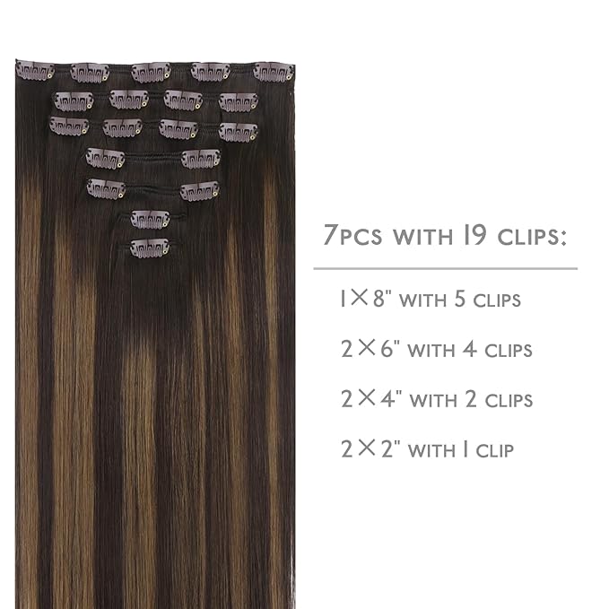 WENNALIFE Clip in Hair Extensions Real Human Hair, 12 Inch 80g 7pcs Remy Hair, Balayage Dark Brown Mixed Chestnut Brown Straight Natural Extensiones De Cabello Humano Con Clip Ins