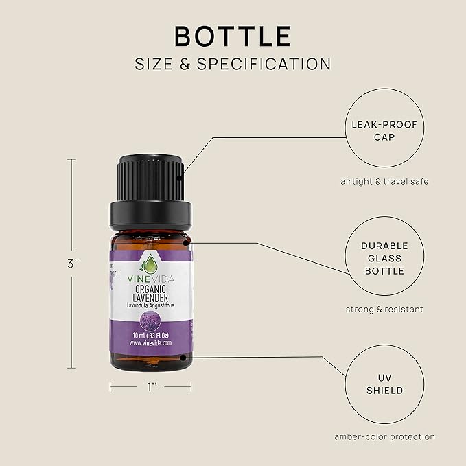 VINEVIDA Organic Lavender 10 mL Undiluted Essential Oil - Pure, Unscented